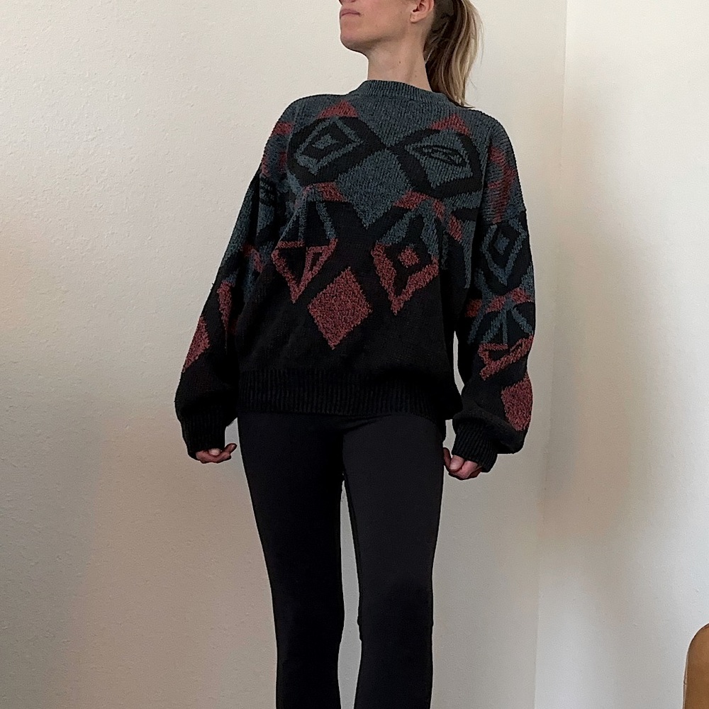 80s moody print large vintage knit sweater